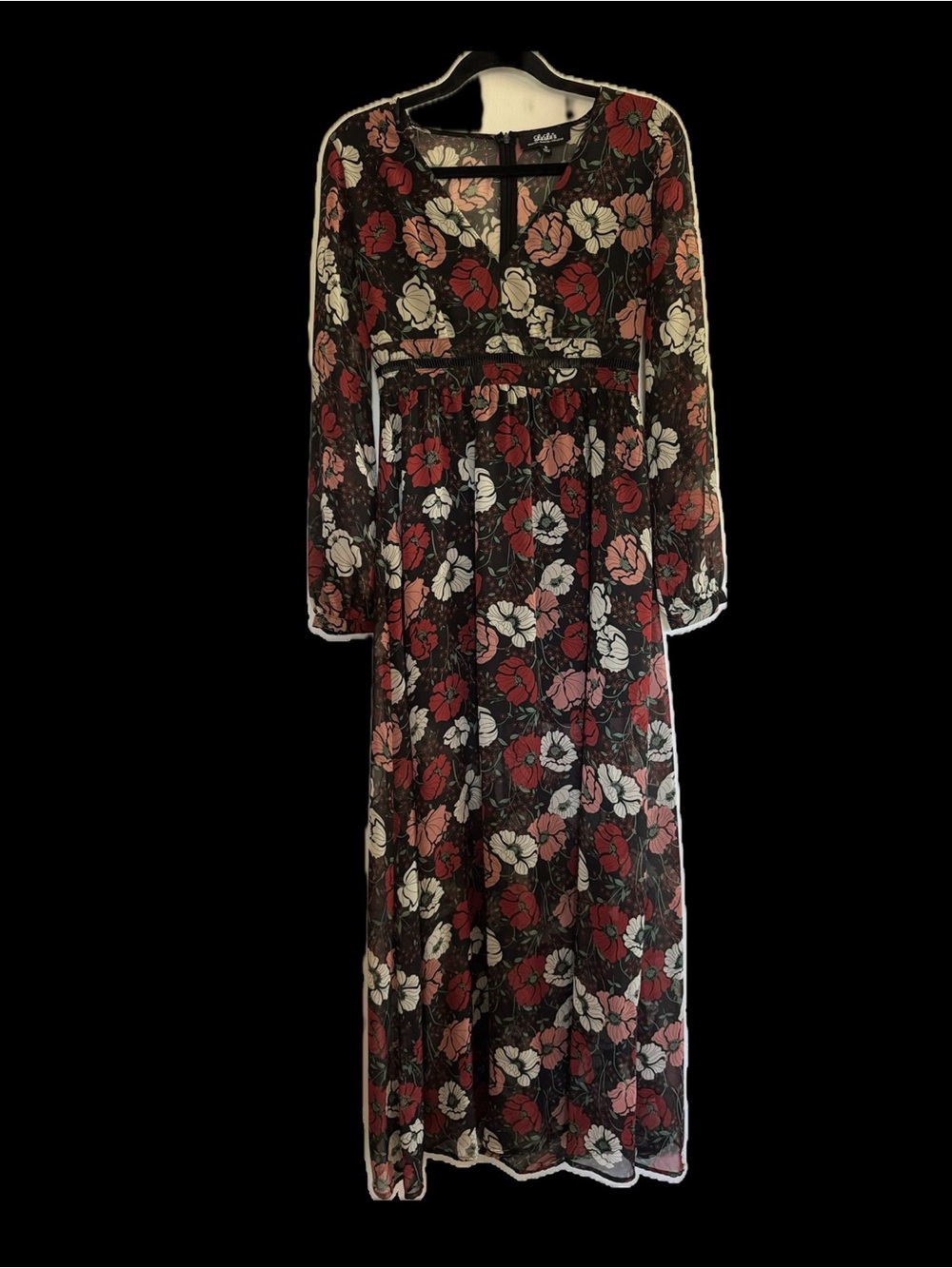 Lulu's Black Maxi Dress with Red, Pink & White Floral Print